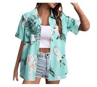 Womens Hawaiian Shirts Short Sleeve Button Down Soft Cool Floral Tropic Print V Neck Summer Beach Tops T-Shirt Pink