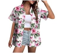Womens Hawaiian Shirts Short Sleeve Button Down Soft Cool Floral Tropic Print V Neck Summer Beach Tops T-Shirt