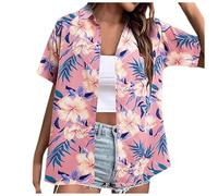Womens Hawaiian Shirts Short Sleeve Button Down Soft Cool Floral Tropic Print V Neck Summer Beach Tops T-Shirt Light Purple