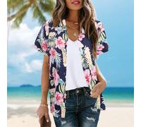 Women's Hawaiian Shirts Short Sleeve Casual Soft Cool Floral Tropic Print V Neck Tops Summer Button Up T-Shirt