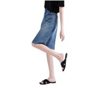 Women's Hawaiian Skirt - High Waisted Denim Skirt Plus Size A-Line Split Midi Casual Slimming Style