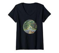 Women's Hawaiian Tree Tunnel Circle with Chicken V-Neck T-Shirt