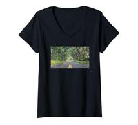 Women's Hawaiian Tree Tunnel with Chicken Crossing the Road V-Neck T-Shirt
