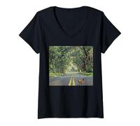 Women's Hawaiian Tree Tunnel with Chicken V-Neck T-Shirt