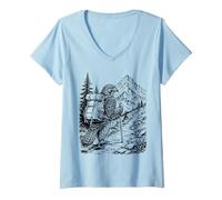 Women's Hawk Hiking Backpack Mountain Trail Camping Nature Explorer V-Neck T-Shirt