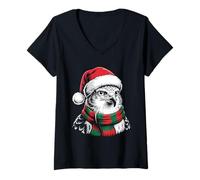 Womens Hawk Xmas Santa Hat Scarf Christmas Costume V-Neck T-Shirt