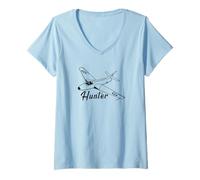 Womens Hawker Hunter British Jet Fighter Plane Flying Silhouette V-Neck T-Shirt