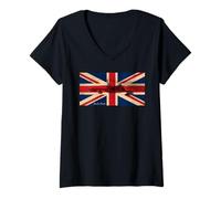 Women's Hawker Hunter Vintage British Flag Fighter Plane V-Neck T-Shirt
