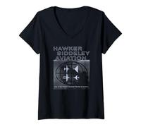 Women's Hawker Siddeley Aviation Vintage Aircraft Silhouettes Ad V-Neck T-Shirt