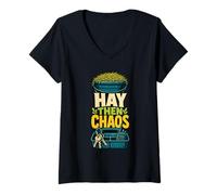 Women's Hay Chaos Farm Rural Rustic V-Neck T-Shirt