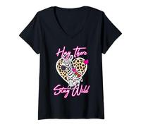 Womens Hay There Stay Wild Cute Equine Leopard Heart Wildlife V-Neck T-Shirt