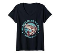 Womens He Called Me to Fish Matthew 4:19 Faith Based Fishing Cool V-Neck T-Shirt