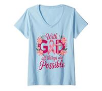 Womens He Can Heal Cancer For With God Nothing Will Be Impossible V-Neck T-Shirt
