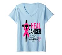 Womens He Can Heal Cancer For With God Nothing Will Be Impossible V-Neck T-Shirt