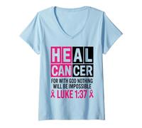 Womens He Can Heal Cancer For With God Nothing Will Be Impossible V-Neck T-Shirt