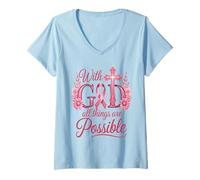 Womens He Can Heal Cancer For With God Nothing Will Be Impossible V-Neck T-Shirt