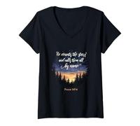 Womens He Counts The Stars and Calls Them All by Name Psalm 147:4 V-Neck T-Shirt