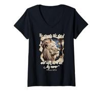 Women's He Counts The Stars Psalm 147:4 Lion V-Neck T-Shirt
