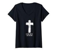 Womens He Died for Me I Live for Him Christian Cross Faith V-Neck T-Shirt