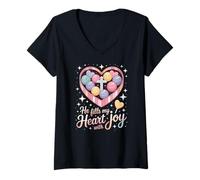 Womens He Fills My Heart with Joy Christian Cross Love V-Neck T-Shirt