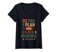 Womens He Has A Plan Psalm 46 10 - Vintage Bible Verse Christian V-Neck T-Shirt