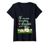 Womens He Has Made Everything Beautiful in It's own Time Ecc 3:11 V-Neck T-Shirt
