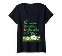 Women's He Has Made Everything Beautiful in its Time Ecc.3:11 V-Neck T-Shirt