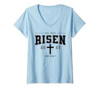 Womens He Has Risen Religious Easter 2025 Christian Bible Quote V-Neck T-Shirt