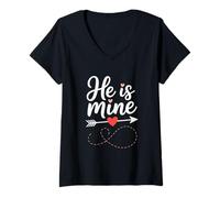 Womens He Is Mine Love Arrow Heart Design V-Neck T-Shirt