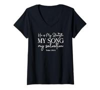 Womens He Is My Strength My Song My Salvation - Psalm 118:14 V-Neck T-Shirt