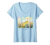 Women's He is Not Here, He Has Risen Easter Christian Jesus Easter V-Neck T-Shirt