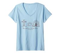 Women's He is Not Here He Has Risen Matthew 28:6 Sunrise V-Neck T-Shirt