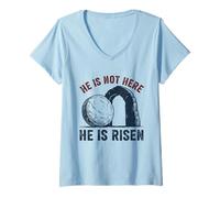 Women's He is Not Here He is Risen Funny Rock Climbing Climber V-Neck T-Shirt