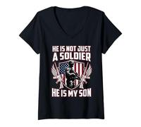 Women's He is Not Just a Soldier He is My Son Military Family Pride V-Neck T-Shirt