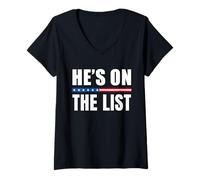 Womens He Is On The List Patriotic US Flag V-Neck T-Shirt