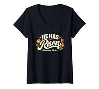 Women's He is Risen Easter Christian Catholic Resurrection Sunday V-Neck T-Shirt