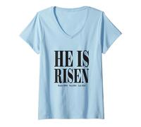 Women's He is Risen Easter Christian Jesus V-Neck T-Shirt