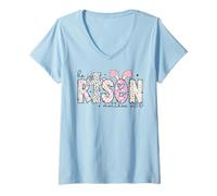 Women's He is Risen Jesus Christian Happy Resurrection Sunday V-Neck T-Shirt