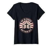 Womens He Is Risen Matthew 28:6 Easter Bible Verse Christian V-Neck T-Shirt