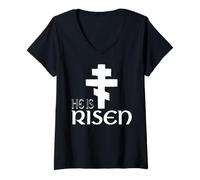 Women's He is Risen Orthodox Christianity Eastern Orthodox Greek V-Neck T-Shirt