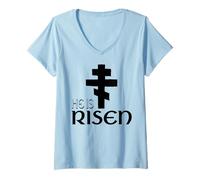Women's He is Risen Orthodox Christianity Orthodox Gr aster V-Neck T-Shirt