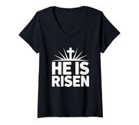 Women's He is Risen V-Neck T-Shirt