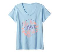 Womens He is Risen Y'all Easter Jesus Resurrection Christian Sunday V-Neck T-Shirt