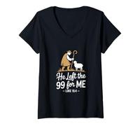 Womens He Left The 99 for Me Luke 15 4 Shepherd and Sheep V-Neck T-Shirt