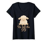 Womens He Left The 99 Minimalist Lost Sheep Christian Faith V-Neck T-Shirt