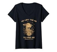 Womens He Left The 99 to Find Me Christian Catholic Jesus Bible V-Neck T-Shirt