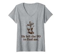 Womens He Left The 99 to Find Me Christian Lost Sheep Bible Verse V-Neck T-Shirt