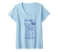 Womens He Left The 99 to Find Me Christian Matthew 18:12-14 Lamb V-Neck T-Shirt