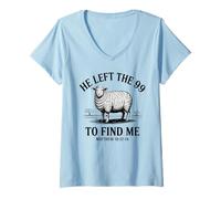 Womens He Left The 99 to Find Me Lamb Scripture V-Neck T-Shirt