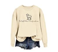 Women'S He Left The 99 To Find Me Lettering Print Casual Sweatshirt Round Neck Long Sleeve Hoodless Pullover Top Crew Neck Sweatshirts For Women Uk Gym (Beige-B, XXL)